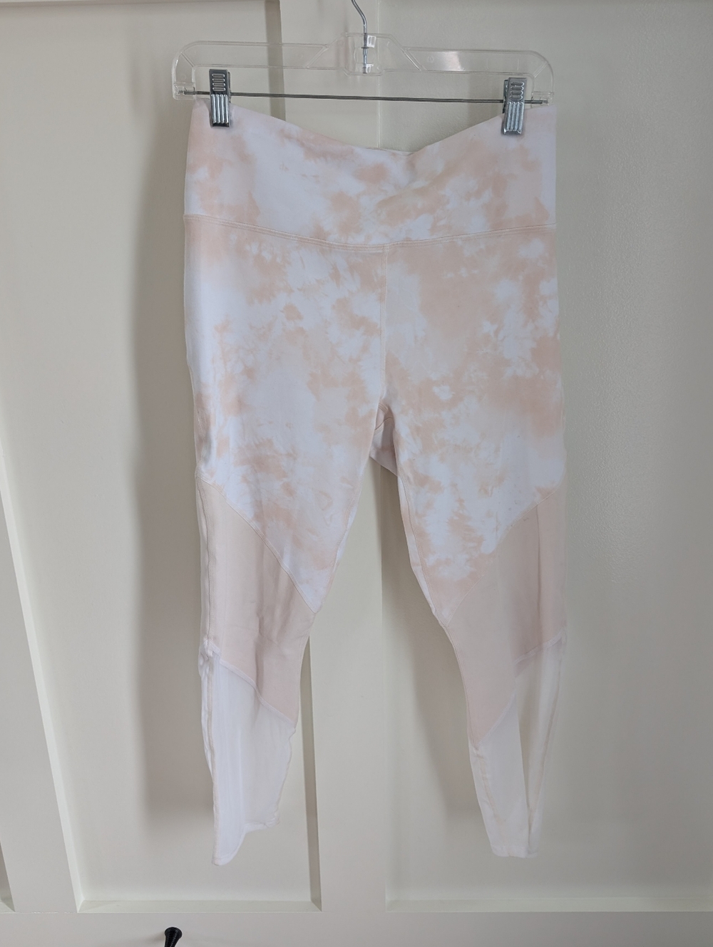 Fabletics PowerHold High-Waist Leggings in Blush and White Tie-Dye